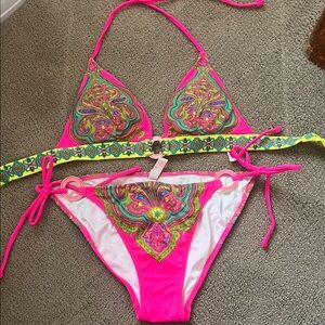 Victoria's Secret Neon Pink and Lime Paisley Bikini